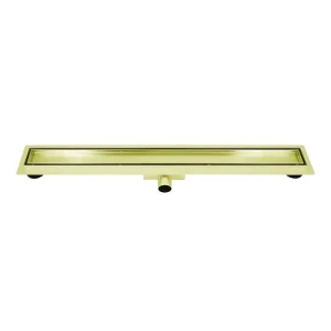Mat goud RVS Douchegoot compleet met flens 100x7x6,7cm Tegelrooster