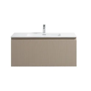 Badkamermeubel Yuki 100cm mat beige inclusief wastafel met kraangat mat wit