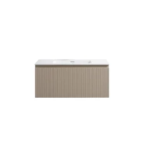 Badkamermeubel Yuki 100cm mat beige inclusief wastafel zonder kraangat mat wit
