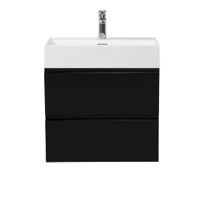 Badkamermeubel Summer 60cm mat zwart inclusief wastafel robuust mat wit met kraangat