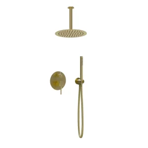 Inbouw regendouche met plafond arm 20cm douchekop mat goud