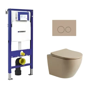 Toiletset Pietro tornado flush mat beige met bedieningspaneel Ring mat beige en Geberit Duofix WC-element (UP320)