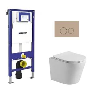 Toiletset Julio randloos glans wit met bedieningspaneel Flat mat beige en Geberit Duofix WC-element (UP320)