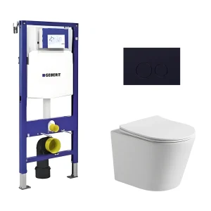 Toiletset Julio randloos mat wit met bedieningspaneel flat mat zwart en Geberit Duofix WC-element (UP320)