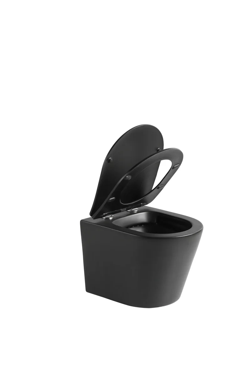 Hangend toilet Julio randloos inclusief softclose zitting mat zwart 48×36,5x36cm - Afbeelding 6