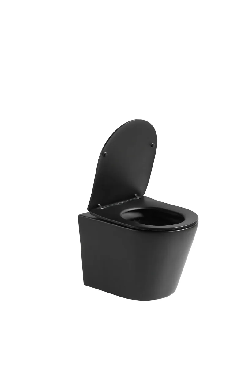 Hangend toilet Julio randloos inclusief softclose zitting mat zwart 48×36,5x36cm - Afbeelding 7