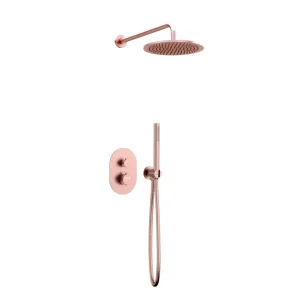 Thermostatische Inbouw regendouche met wandarm 25cm douchekop mat rosé ovaal