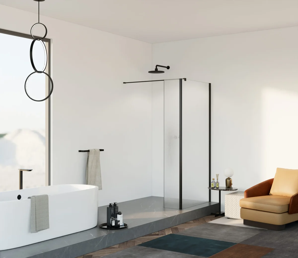 Douchewand met zijwand Silvo Melkglas Mat Zwart - Afbeelding 3
