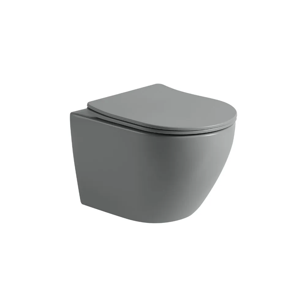 Toiletset Pietro randloos mat grijs met bedieningspaneel Ring chroom en Plieger Duofix WC-element (UP320) - Afbeelding 3