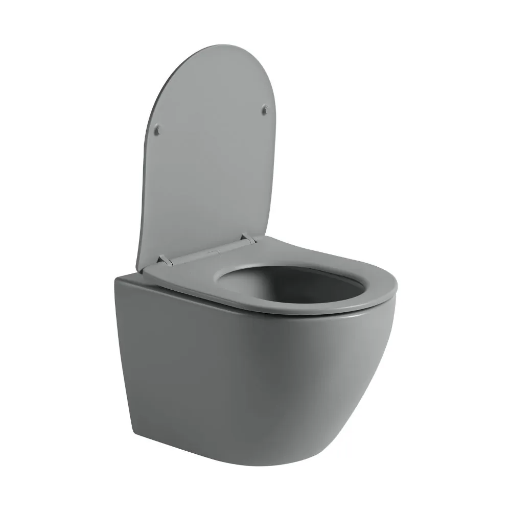 Toiletset Pietro randloos mat grijs met bedieningspaneel Ring chroom en Plieger Duofix WC-element (UP320) - Afbeelding 4