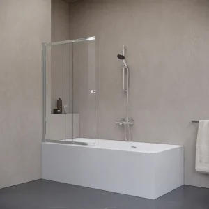 Badwand 100x150cm 2 delige schuifdeur 5mm Nano glas chroom serie Alfeo