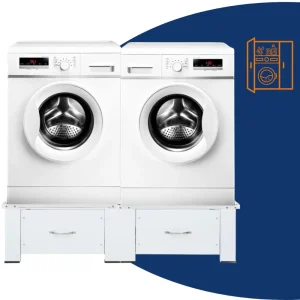 Dubbele wasmachine verhoging met lades wit
