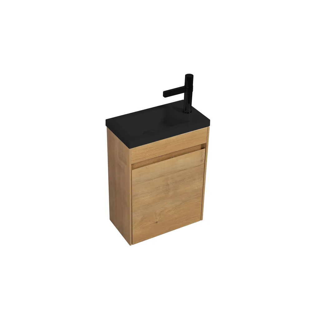 Fonteinmeubel Antonio 40cm eiken met mat zwarte wastafel - Afbeelding 4