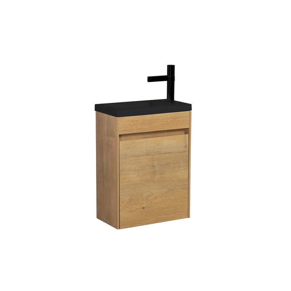 Fonteinmeubel Antonio 40cm eiken met mat zwarte wastafel - Afbeelding 3
