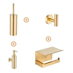 Toilet accessoires set Mat goud exclusief met zeepdispenser