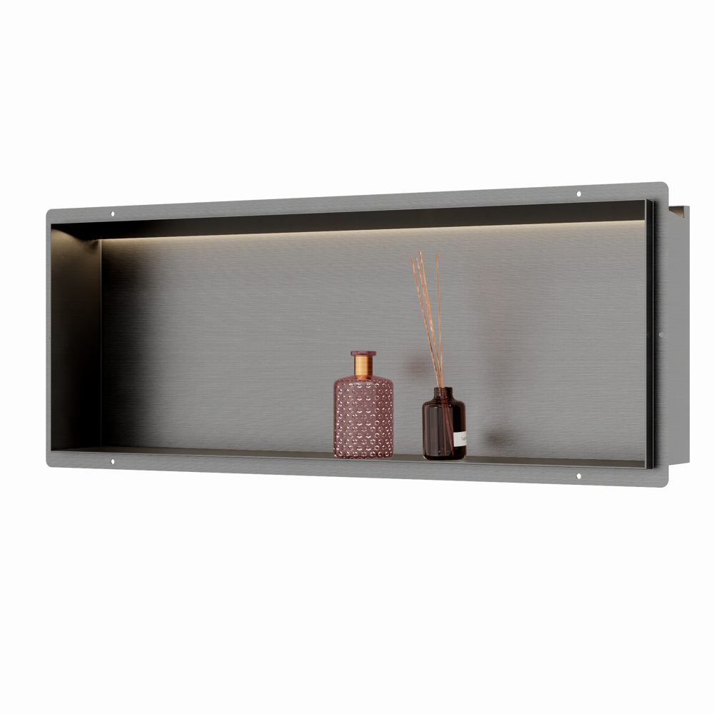 Gun Metal RVS Inbouwnis 30x90x10cm met tegelflens LED verlichting - Afbeelding 4