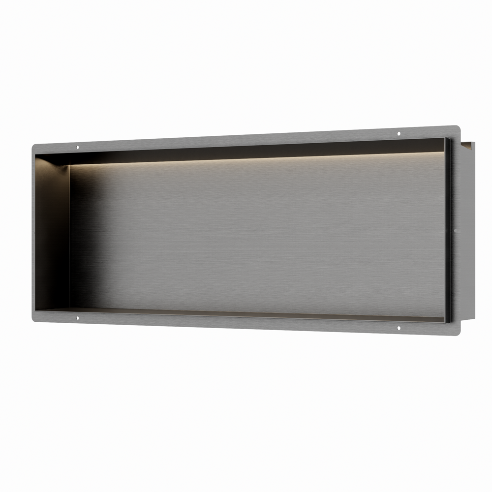 Gun Metal RVS Inbouwnis 30x90x10cm met tegelflens LED verlichting - Afbeelding 3