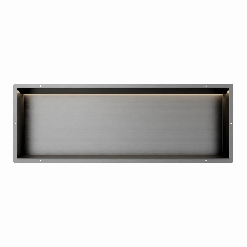 Gun Metal RVS Inbouwnis 30x90x10cm met tegelflens LED verlichting