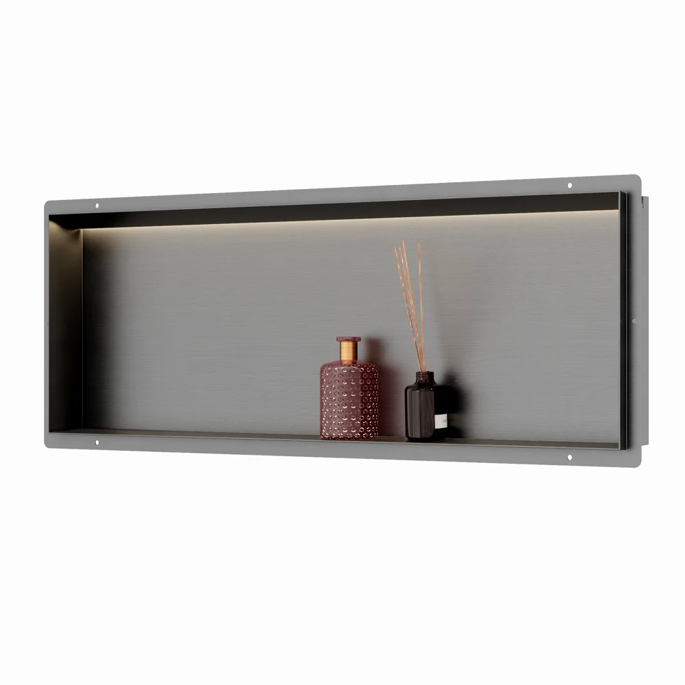 Gun Metal RVS Inbouwnis 30x90x7cm met tegelflens LED verlichting - Afbeelding 5