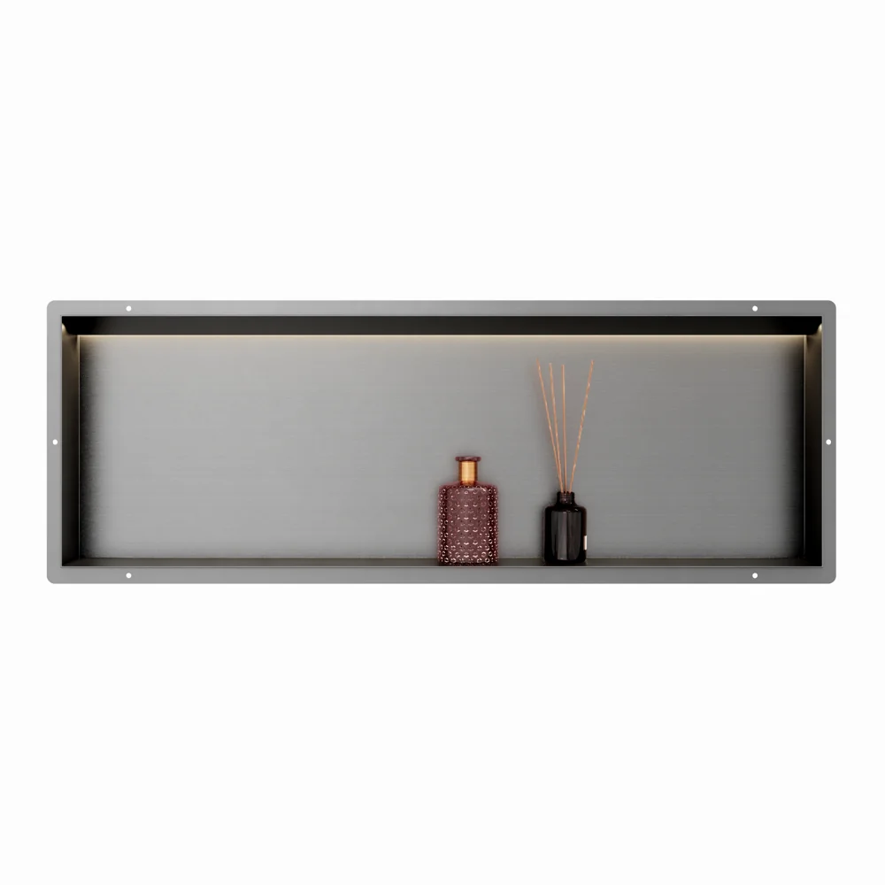 Gun Metal RVS Inbouwnis 30x90x7cm met tegelflens LED verlichting - Afbeelding 4