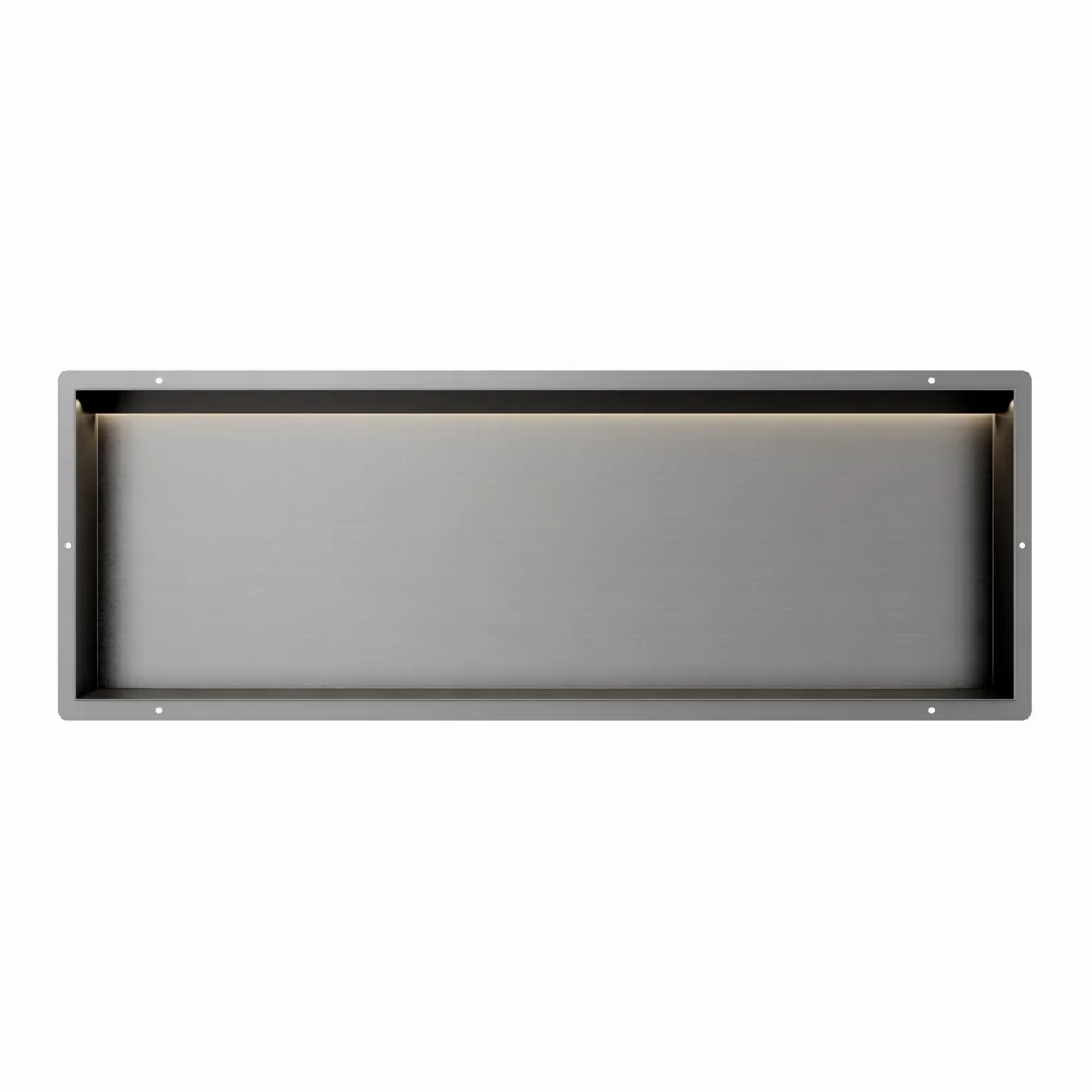 Gun Metal RVS Inbouwnis 30x90x7cm met tegelflens LED verlichting