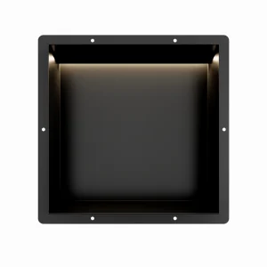 Mat Zwart RVS Inbouwnis 30x30x10cm met tegelflens en RGB verlichting