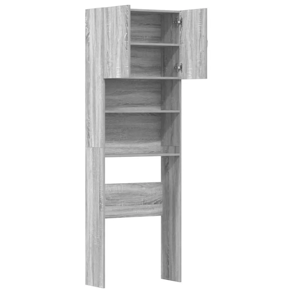 Wasmachine kast met deuren 64x24x190 cm bewerkt hout grijs sonoma eikenkl - Afbeelding 7